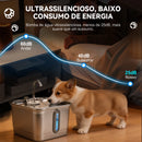 Bebedouro automático portátil e silencioso de 3 litros em aço inoxidável para animais de estimação, com filtro e visor. Ideal para cães e gatos.