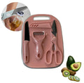 Conjunto de 4 peças: Facas, Tesouras, Descascador, Tábua de Cozinha em Aço Inoxidável Colorido