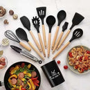Kit Utensílios Colheres Silicone Madeira 12 Peças