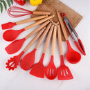 Kit Utensílios Colheres Silicone Madeira 12 Peças