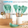 Kit Utensílios Colheres Silicone Madeira 12 Peças