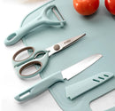 Conjunto de 4 peças: Facas, Tesouras, Descascador, Tábua de Cozinha em Aço Inoxidável Colorido