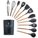 Kit Utensílios Colheres Silicone Madeira 12 Peças