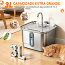 Bebedouro automático portátil e silencioso de 3 litros em aço inoxidável para animais de estimação, com filtro e visor. Ideal para cães e gatos.