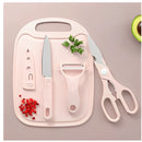 Conjunto de 4 peças: Facas, Tesouras, Descascador, Tábua de Cozinha em Aço Inoxidável Colorido