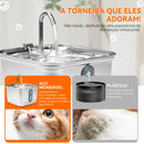 Bebedouro automático portátil e silencioso de 3 litros em aço inoxidável para animais de estimação, com filtro e visor. Ideal para cães e gatos.
