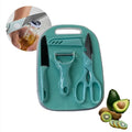 Conjunto de 4 peças: Facas, Tesouras, Descascador, Tábua de Cozinha em Aço Inoxidável Colorido