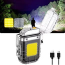 Isqueiro eletrônico portátil recarregável via USB com LED, seguro, anti-queimaduras, leve e prático para viagens.
