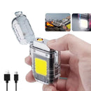 Isqueiro eletrônico portátil recarregável via USB com LED, seguro, anti-queimaduras, leve e prático para viagens.