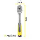 Chave de catraca reversível com encaixe de 1/4" e cabo emborrachado.