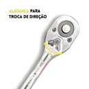 Chave de catraca reversível com encaixe de 1/4" e cabo emborrachado.
