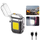 Isqueiro eletrônico portátil recarregável via USB com LED, seguro, anti-queimaduras, leve e prático para viagens.