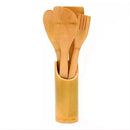 Kit 4 Utensílios de Bambu para Cozinha com Suporte