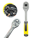 Chave de catraca reversível com encaixe de 1/4" e cabo emborrachado.