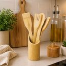 Kit 4 Utensílios de Bambu para Cozinha com Suporte